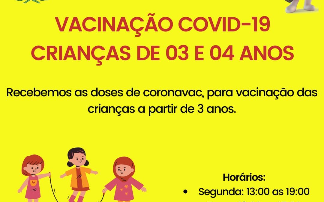 Covid-19: crianças de 3 a 4 anos podem procurar o Centro de Saúde para vacinação